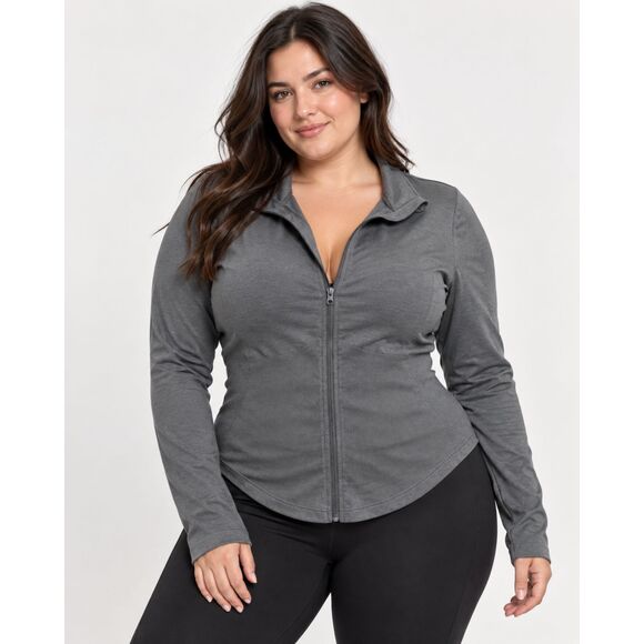 Otos Tops - OTOS New York Gray Ribbed Zip Front Active Jacket Size 1X Plus